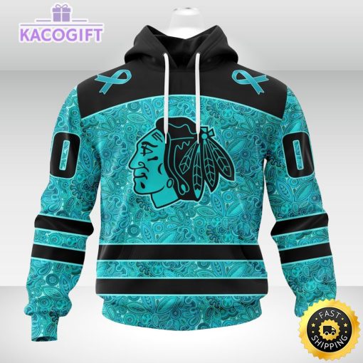 nhl chicago blackhawks 3d unisex hoodie special design fight ovarian cancer 2