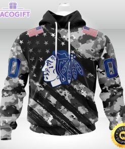 nhl chicago blackhawks hoodie grey camo military design and usa flags on shoulder 1