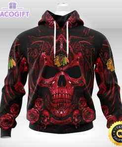 nhl chicago blackhawks hoodie special design with skull art 3d unisex hoodie 1
