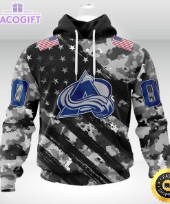 nhl colorado avalanche hoodie grey camo military design and usa flags on shoulder 1