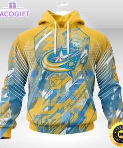 nhl columbus blue jackets 3d hoodie mighty warrior fearless against childhood cancers