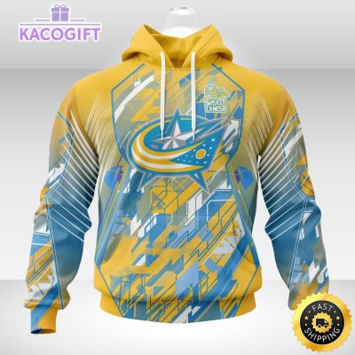 nhl columbus blue jackets 3d hoodie mighty warrior fearless against childhood cancers