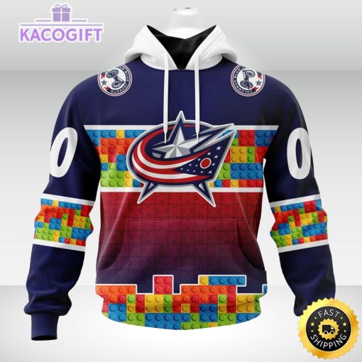 nhl columbus blue jackets 3d unisex hoodie autism awareness design unisex hoodie 2