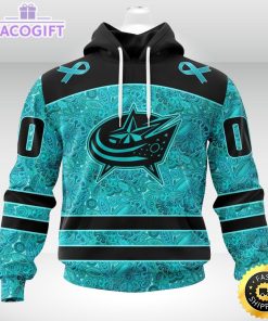 nhl columbus blue jackets 3d unisex hoodie special design fight ovarian cancer 1