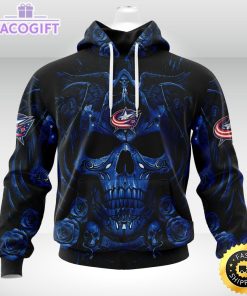 nhl columbus blue jackets hoodie special design with skull art 3d unisex hoodie 1