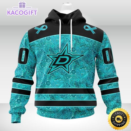 nhl dallas stars 3d unisex hoodie special design fight ovarian cancer 2