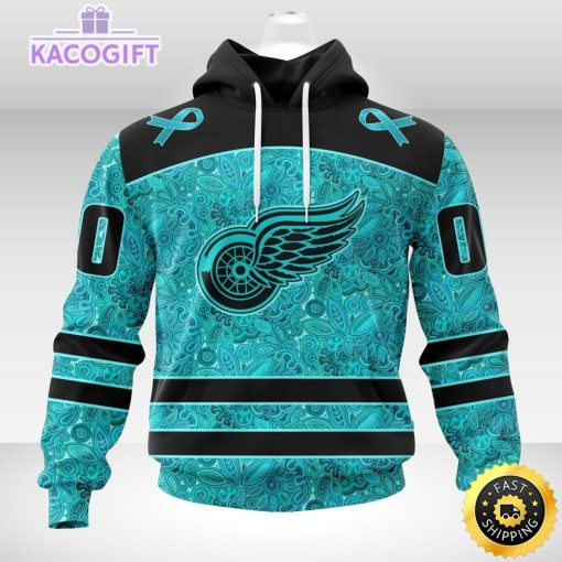 nhl detroit red wings 3d unisex hoodie special design fight ovarian cancer 1