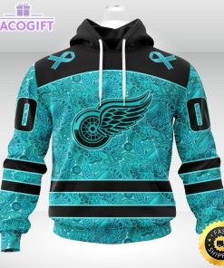 nhl detroit red wings 3d unisex hoodie special design fight ovarian cancer