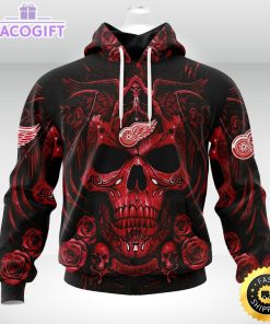 nhl detroit red wings hoodie special design with skull art 3d unisex hoodie 1