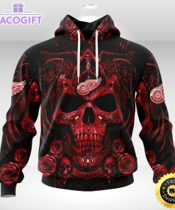 nhl detroit red wings hoodie special design with skull art 3d unisex hoodie 2