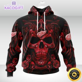 nhl detroit red wings hoodie special design with skull art 3d unisex hoodie 2