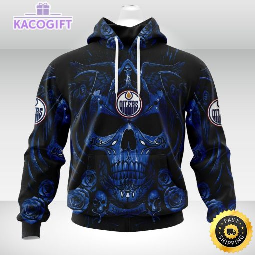 nhl edmonton oilers hoodie special design with skull art 3d unisex hoodie 2