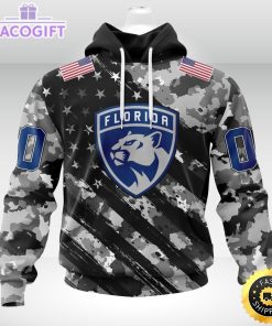 nhl florida panthers hoodie grey camo military design and usa flags on shoulder 1