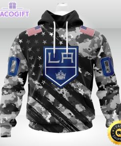 nhl los angeles kings hoodie grey camo military design and usa flags on shoulder 1