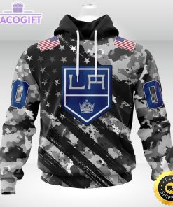 nhl los angeles kings hoodie grey camo military design and usa flags on shoulder 2