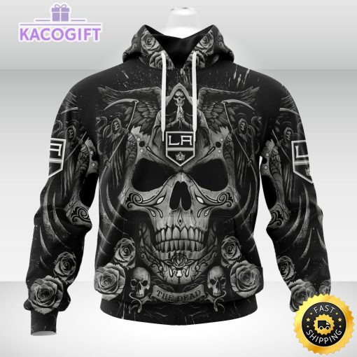 nhl los angeles kings hoodie special design with skull art 3d unisex hoodie 1