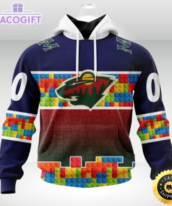 nhl minnesota wild 3d unisex hoodie autism awareness design unisex hoodie