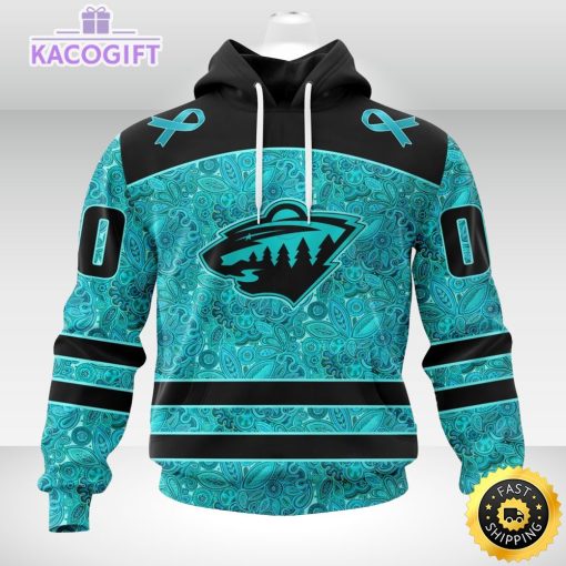 nhl minnesota wild 3d unisex hoodie special design fight ovarian cancer 1