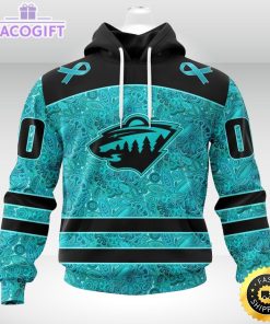 nhl minnesota wild 3d unisex hoodie special design fight ovarian cancer 2