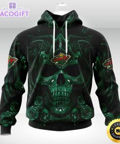nhl minnesota wild hoodie special design with skull art 3d unisex hoodie 1