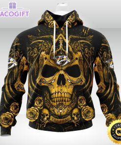 nhl nashville predators hoodie special design with skull art 3d unisex hoodie 1