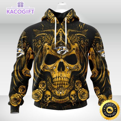 nhl nashville predators hoodie special design with skull art 3d unisex hoodie 2