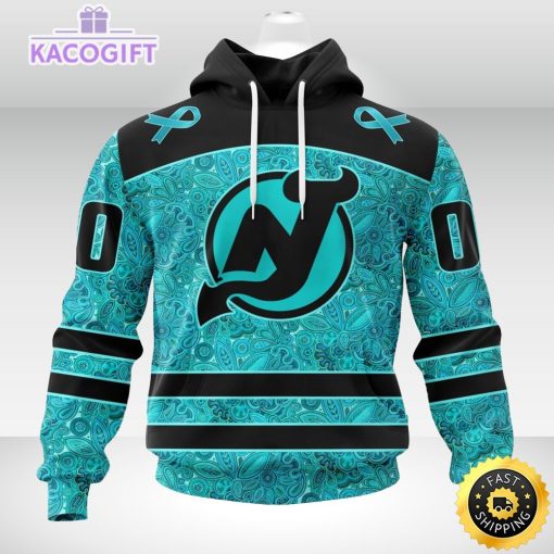 nhl new jersey devils 3d unisex hoodie special design fight ovarian cancer 2