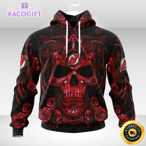 nhl new jersey devils hoodie special design with skull art 3d unisex hoodie