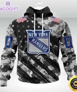 nhl new york rangers hoodie grey camo military design and usa flags on shoulder 2