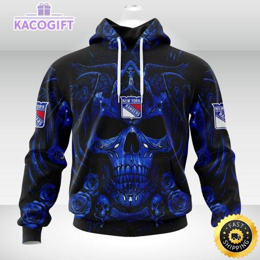 nhl new york rangers hoodie special design with skull art 3d unisex hoodie 1