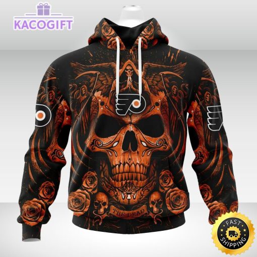 nhl philadelphia flyers hoodie special design with skull art 3d unisex hoodie