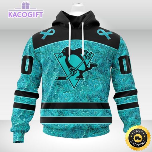 nhl pittsburgh penguins 3d unisex hoodie special design fight ovarian cancer