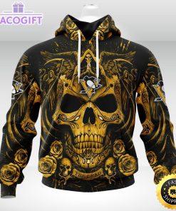 nhl pittsburgh penguins hoodie special design with skull art 3d unisex hoodie 1