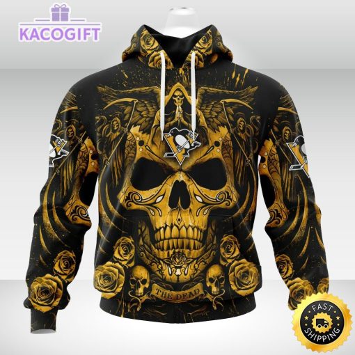 nhl pittsburgh penguins hoodie special design with skull art 3d unisex hoodie 1