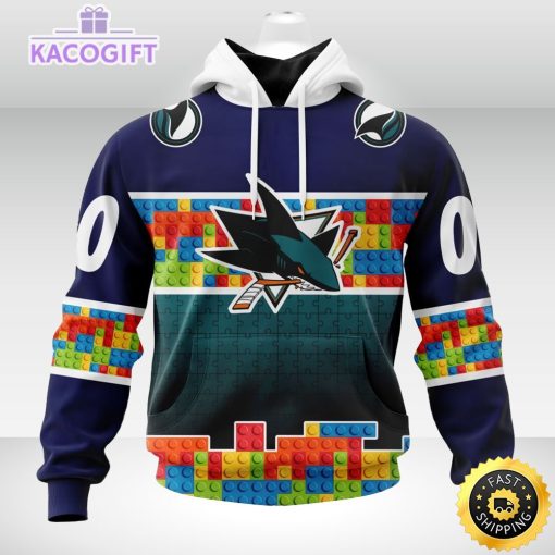 nhl san jose sharks 3d unisex hoodie autism awareness design unisex hoodie 2