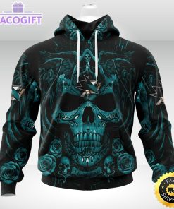 nhl san jose sharks hoodie special design with skull art 3d unisex hoodie 1
