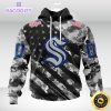 nhl seattle kraken hoodie grey camo military design and usa flags on shoulder 1