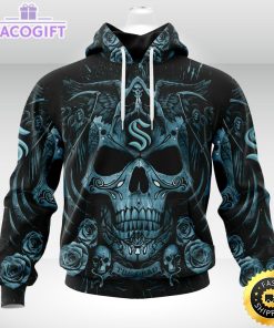 nhl seattle kraken hoodie special design with skull art 3d unisex hoodie 2