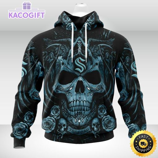 nhl seattle kraken hoodie special design with skull art 3d unisex hoodie 2