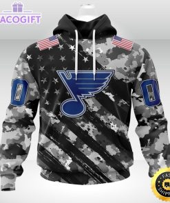 nhl st louis blues hoodie grey camo military design and usa flags on shoulder 1