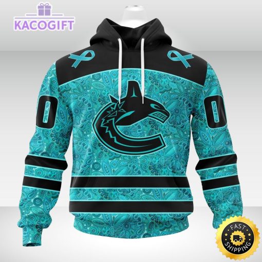 nhl vancouver canucks 3d unisex hoodie special design fight ovarian cancer 2