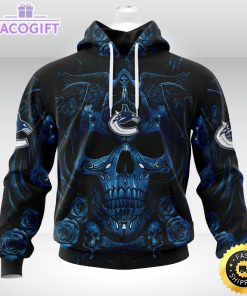 nhl vancouver canucks hoodie special design with skull art 3d unisex hoodie 1