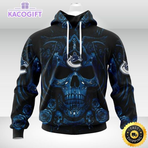 nhl vancouver canucks hoodie special design with skull art 3d unisex hoodie 1