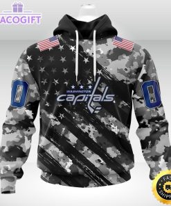 nhl washington capitals hoodie grey camo military design and usa flags on shoulder 2