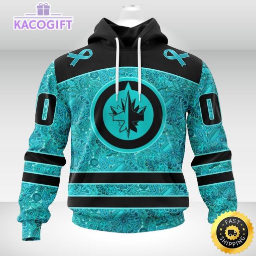 nhl winnipeg jets 3d unisex hoodie special design fight ovarian cancer 1