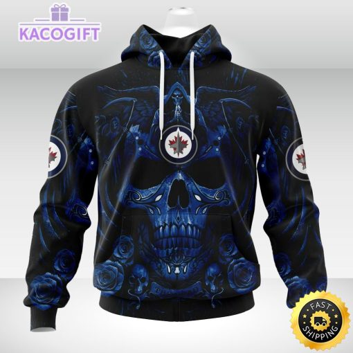 nhl winnipeg jets hoodie special design with skull art 3d unisex hoodie 2