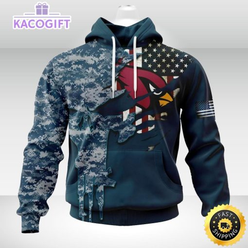 personalized nfl arizona cardinals hoodie special navy camo veteran design 3d unisex hoodie