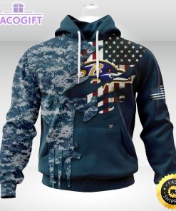 personalized nfl baltimore ravens hoodie special navy camo veteran design 3d unisex hoodie