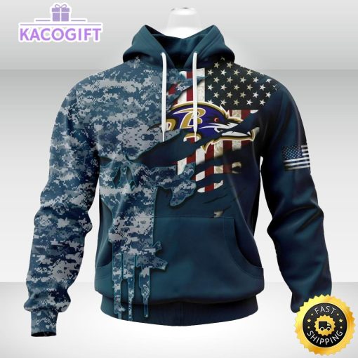 personalized nfl baltimore ravens hoodie special navy camo veteran design 3d unisex hoodie