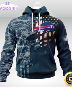 personalized nfl buffalo bills hoodie special navy camo veteran design 3d unisex hoodie